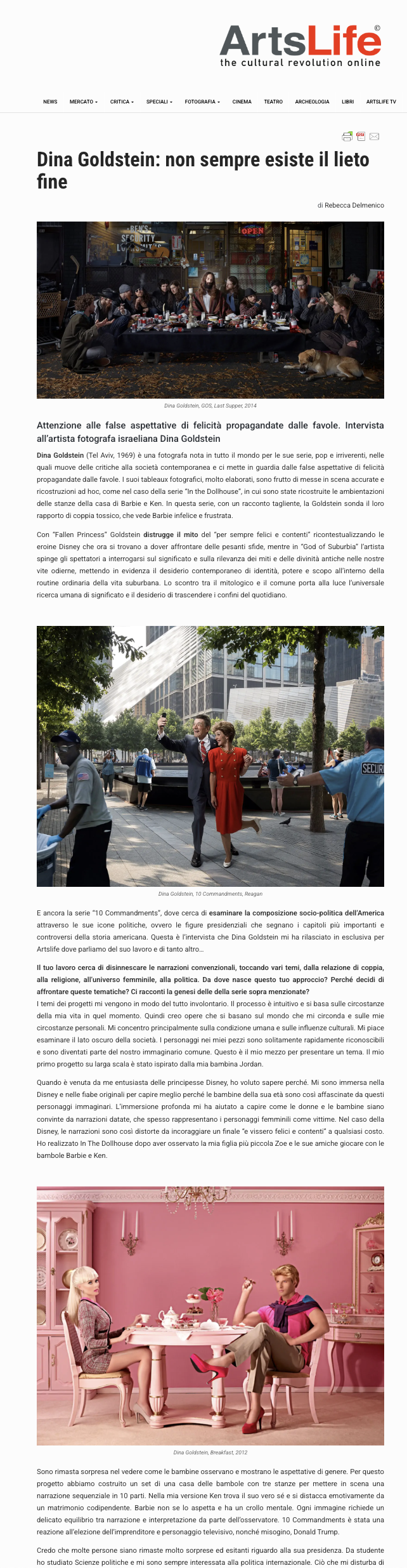 Article by Rebecca Delmenico Arts Life Italy Dina Goldstein Photographer Artist Last Supper